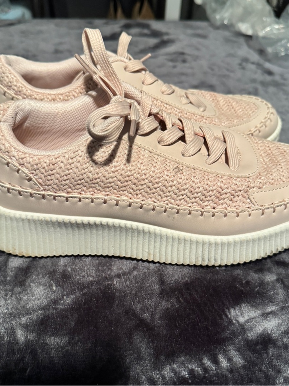 Top Moda - Sonia Crochet Lace Up Platform Sneaker - Blush - 10
